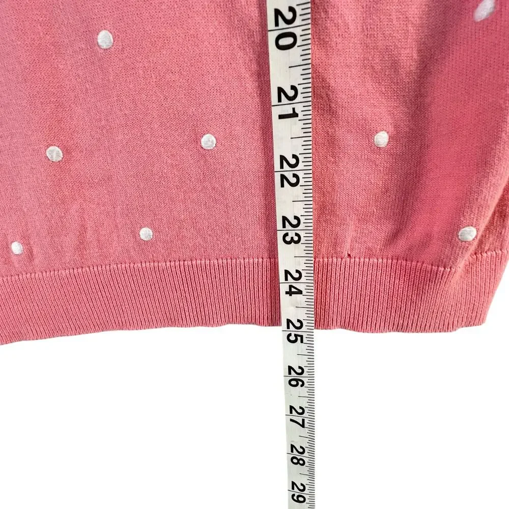 Talbots Sweater Womens M Pink Embroidered Novelty Dog Frenchie‎ Preppy Feminine